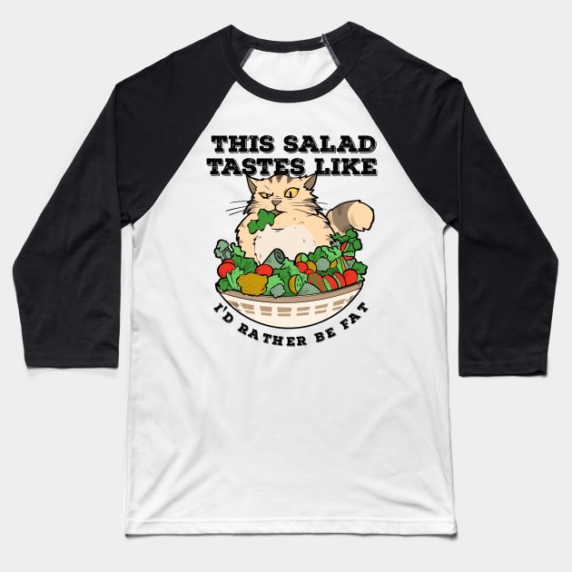 Funny Diet Cat Weightloss Fasting Gym Workout Fitness Salad Baseball T-Shirt by TellingTales